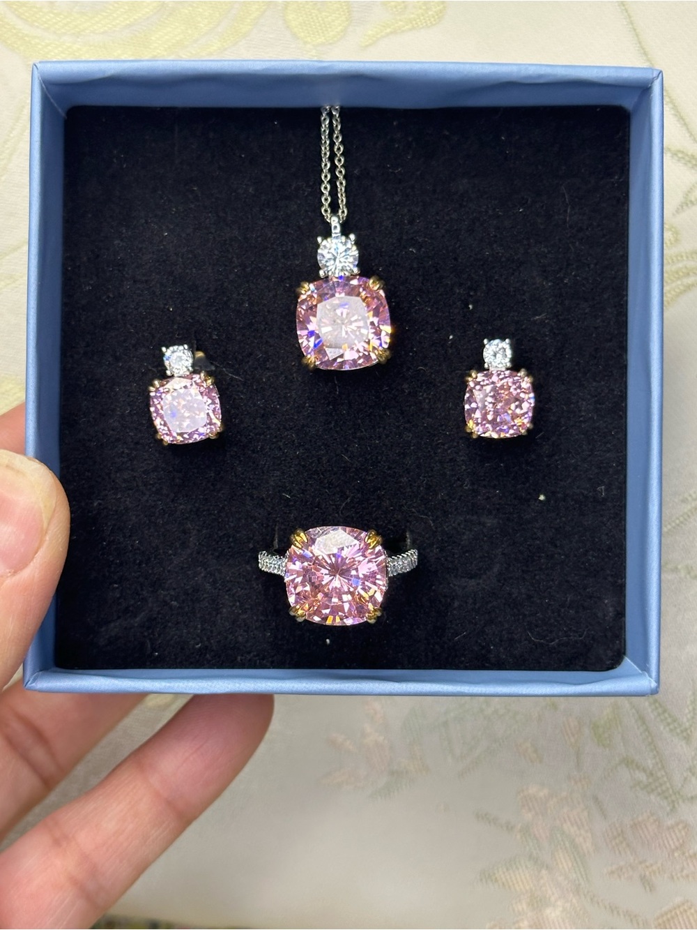 Pink Cubic Zirconia Necklace, Ring & Earring Set